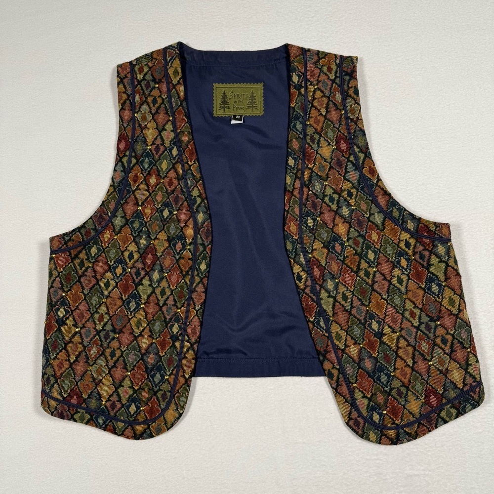Studded‎ vest medium vintage Colorful diamond Patterned with brass studs